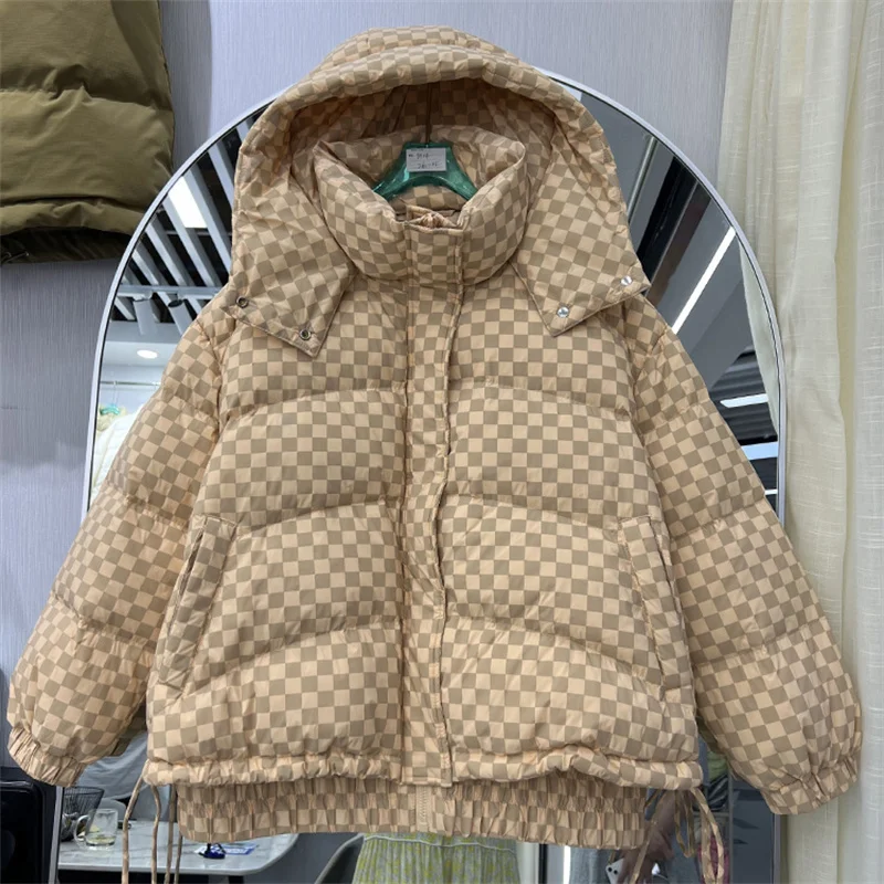 Winter Women Hooded Plaid Puffer Jacket Beige Orange Grey Black Short Parka Outerwear Casual Long Sleeve White Duck Down Jacket
Winter Women Hooded Plaid Puffer Jacket Beige Orange Grey Black Short Parka Outerwear Casual Long Sleeve White Duck Down Jacket