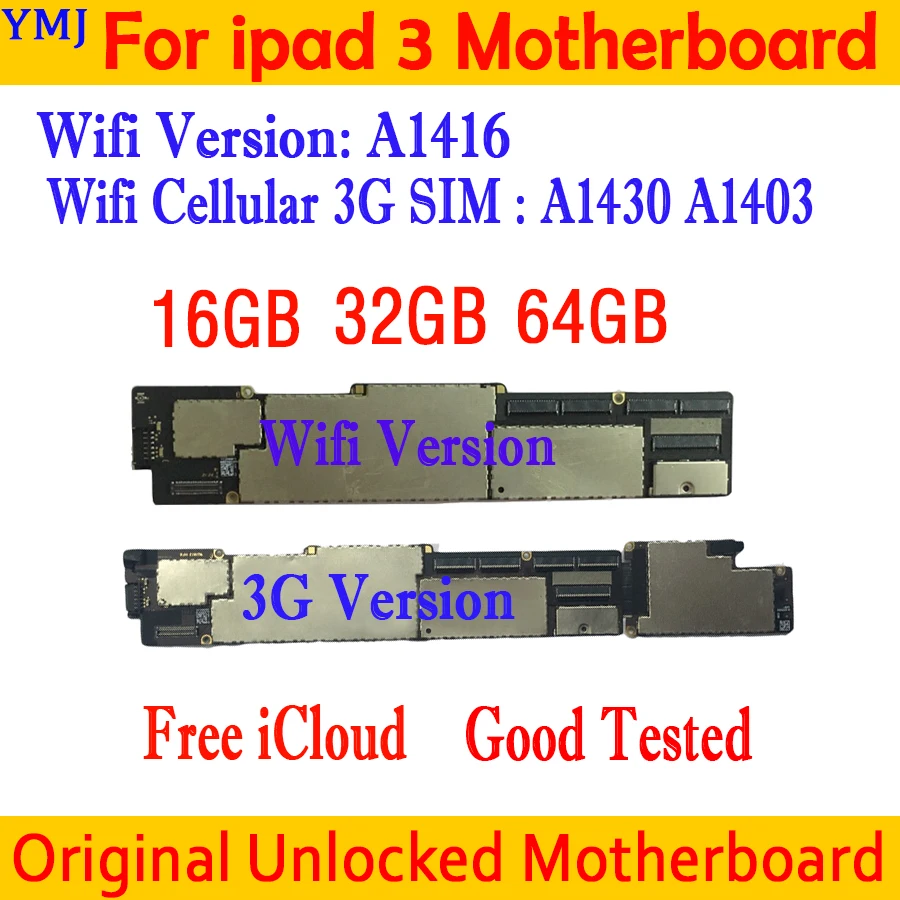 Wifi+Cellular 3G Version Motherboard for ipad 3 Mainboard full chips,Original for ipad 3 Unlocked logic board Claen iCloud Plate 
Wifi+Cellular 3G Version Motherboard for ipad 3 Mainboard full chips,Original for ipad 3 Unlocked logic board Claen iCloud Plate