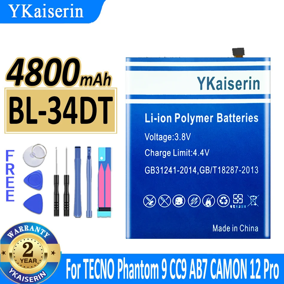

Аккумуляторная батарея ykaisсеребрина 4800 мАч для TECNO Phantom 9 Phantom9 CC9 AB7 CAMON 12 Pro CAMON12 Pro BL-34DT