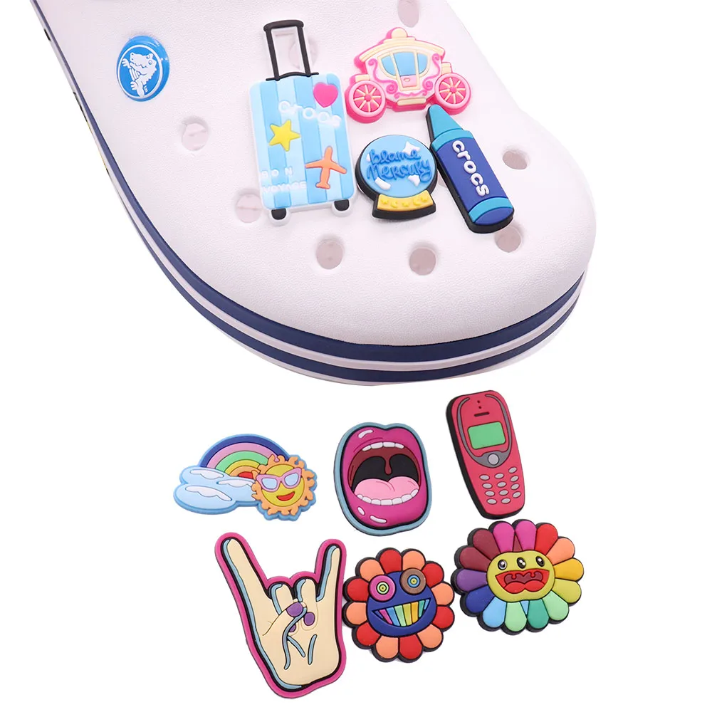 1Pcs Mouth Earth Pink Flowers Suitcase Pumpkin Car Pencil Rainbow PVC Garden Shoe Decorations DIY Bracelets Croc Charms Jibz
1Pcs Mouth Earth Pink Flowers Suitcase Pumpkin Car Pencil Rainbow PVC Garden Shoe Decorations DIY Bracelets Croc Charms Jibz