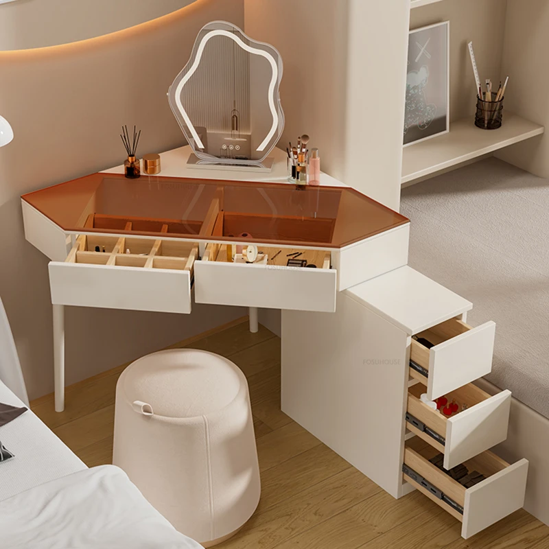 Light Luxury Glass Vanity Table with Drawer Storage Creative Corner Dressers Home Bedroom Furniture Dressing Table with Mirror Z
Light Luxury Glass Vanity Table with Drawer Storage Creative Corner Dressers Home Bedroom Furniture Dressing Table with Mirror Z