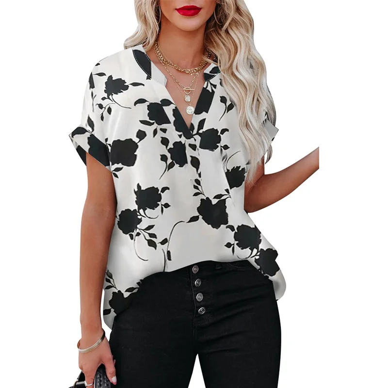 2023 Summer Printed Women's Top V-neck Short Sleeve Elegant Blouse Female Trendy Fashion Casual Ladies Clothes
2023 Summer Printed Women's Top V-neck Short Sleeve Elegant Blouse Female Trendy Fashion Casual Ladies Clothes