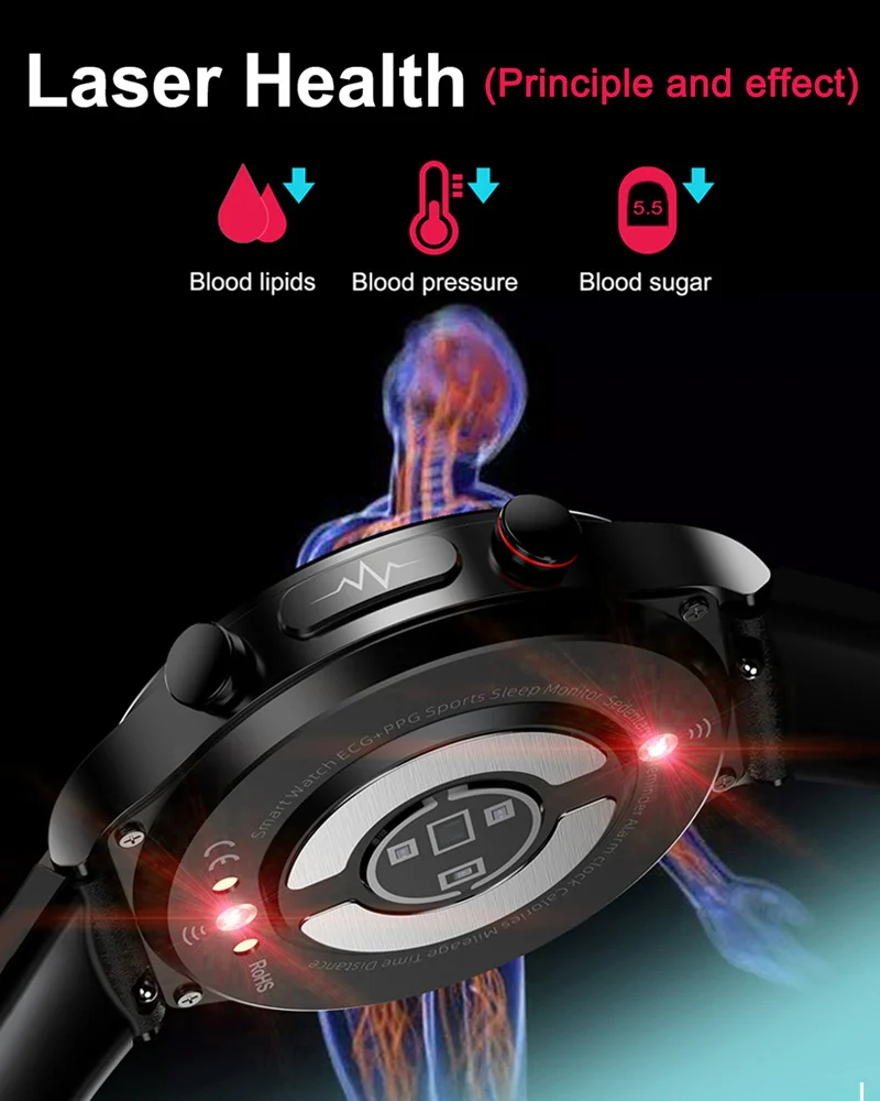 2023 лазерное лечение три высоких Смарт-часы мужские ЭКГ PPG пульсометр