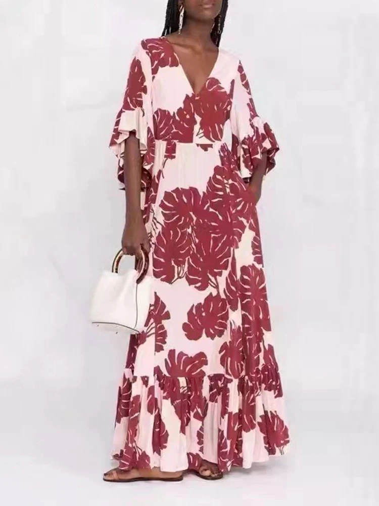 Designer Retro Prints Sexy V-Neck Ruffles Flared Sleeves High Waist Dress Ladies Summer New Fashion Loose Swing Puff Skirt
Designer Retro Prints Sexy V-Neck Ruffles Flared Sleeves High Waist Dress Ladies Summer New Fashion Loose Swing Puff Skirt