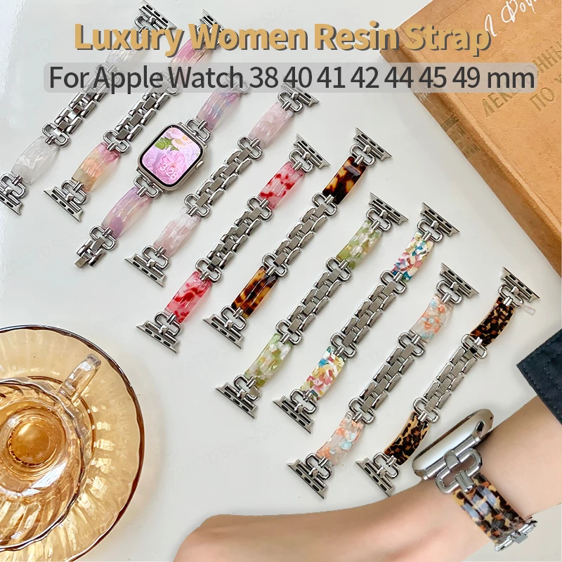 Luxury Resin Metal Strap for Apple Watch Band 41mm 45mm 38 42 44 40 49mm Replacement Wristband for Iwatch 7 6 SE 8 5 4 Bracelet
Luxury Resin Metal Strap for Apple Watch Band 41mm 45mm 38 42 44 40 49mm Replacement Wristband for Iwatch 7 6 SE 8 5 4 Bracelet