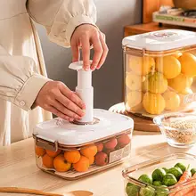 Vacuum Food Storage Container Transparent Fridge Organizer With Time Compass Manual Air Pump fresh-keeping box Kitchen Supplies