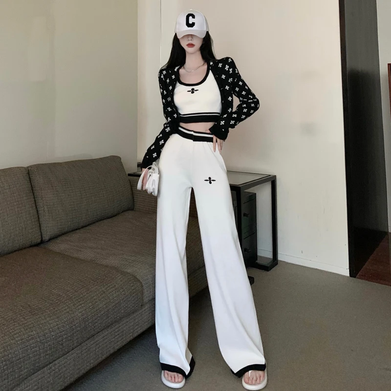 New Women's Tracksuit Knitted Long Sleeve Cardigan Coat + Camisole Crop Top + Wide Leg Pants 3 Piece Set Sexy Outfits for Woman
New Women's Tracksuit Knitted Long Sleeve Cardigan Coat + Camisole Crop Top + Wide Leg Pants 3 Piece Set Sexy Outfits for Woman
