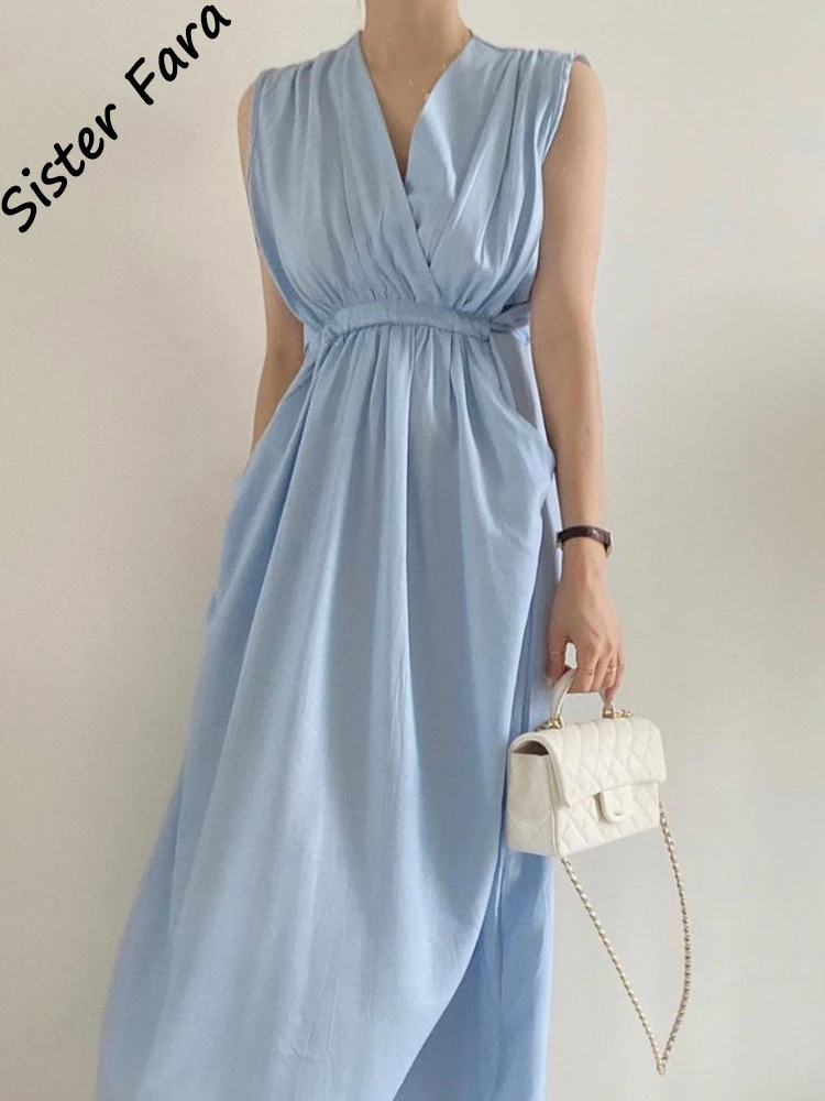 Sister Fara V-Neck Drawstring Elegant Dresses for Women's Summer High Waist Sleeveless Pocket Dress Female Loose Folds Mid Dress
Sister Fara V-Neck Drawstring Elegant Dresses for Women's Summer High Waist Sleeveless Pocket Dress Female Loose Folds Mid Dress
