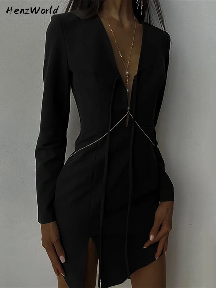 HenzWorld Elegant Fashion Office Lady Tie Up Mini Dress for Women Spring Fall Sexy Club Party V-Neck Bodycon Dresses Clothes
HenzWorld Elegant Fashion Office Lady Tie Up Mini Dress for Women Spring Fall Sexy Club Party V-Neck Bodycon Dresses Clothes