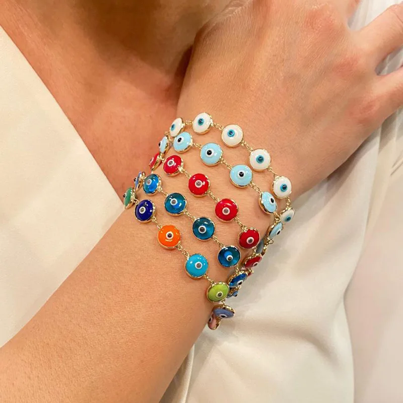 6mm Trendy Simple Turkish Evil Eye Charm Bracelets for Women Metal Round Colorful Demon Eyes Beads Bracelet Bangle Lucky Jewelry
6mm Trendy Simple Turkish Evil Eye Charm Bracelets for Women Metal Round Colorful Demon Eyes Beads Bracelet Bangle Lucky Jewelry