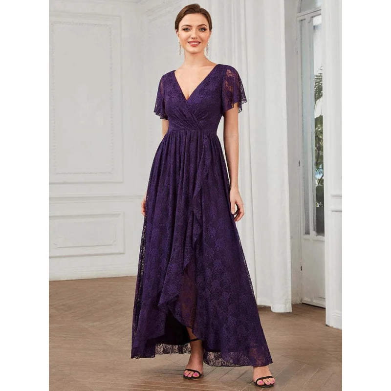 2023 New Lace Short-sleeved V-neck Evening Dress Irregularly Wavy Dress Slim Large Size women's Wear
2023 New Lace Short-sleeved V-neck Evening Dress Irregularly Wavy Dress Slim Large Size women's Wear