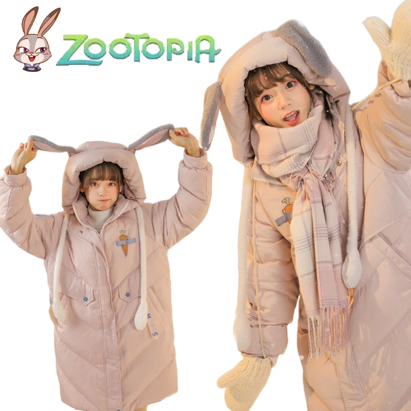 Disney Zootopia Judy Hopps Down Jackets Winter Cartoon Cute Medium Length Thickened White Duck Down Padded Keep Warm Hooded Coat
Disney Zootopia Judy Hopps Down Jackets Winter Cartoon Cute Medium Length Thickened White Duck Down Padded Keep Warm Hooded Coat