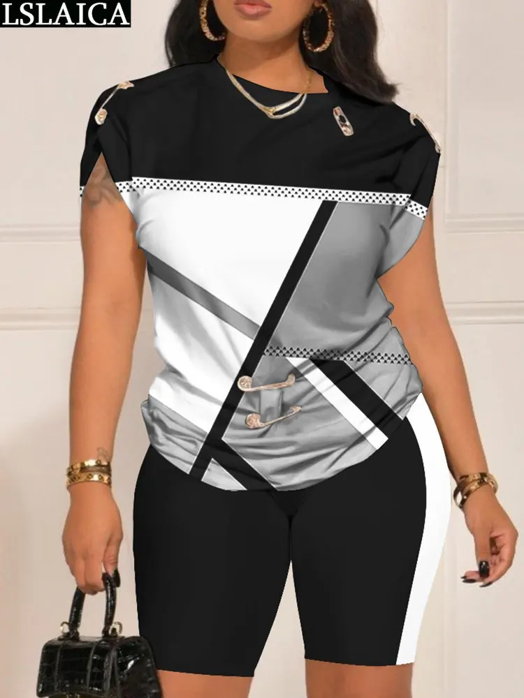 Fashion Summer Suits 2023 Print Clothing Casual Pin Decorated Outfits O Neck Tshirt Sport Outfit for Woman Shorts Two Piece Set
Fashion Summer Suits 2023 Print Clothing Casual Pin Decorated Outfits O Neck Tshirt Sport Outfit for Woman Shorts Two Piece Set
