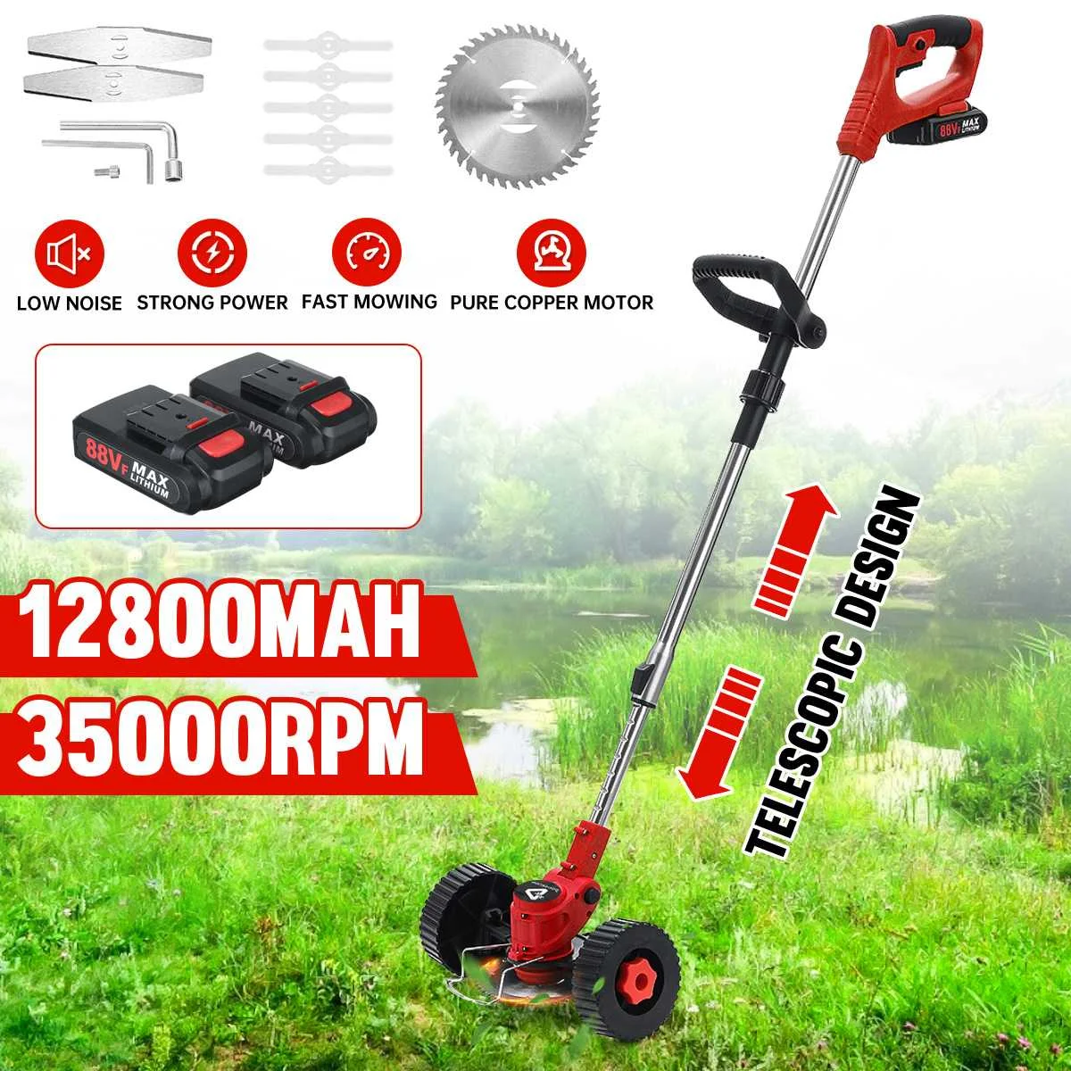 88V Electric Lawn Mower Cordless Grass Trimmer Length Adjustable Cutter Household Garden Tools Compatible 18V Makita Battery
88V Electric Lawn Mower Cordless Grass Trimmer Length Adjustable Cutter Household Garden Tools Compatible 18V Makita Battery