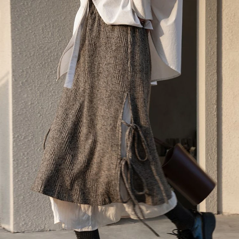 

Юбка женская ассиметричная с завышенной талией, модная шикарная Повседневная Свободная винтажная в Корейском стиле, в стиле пэчворк, контр...