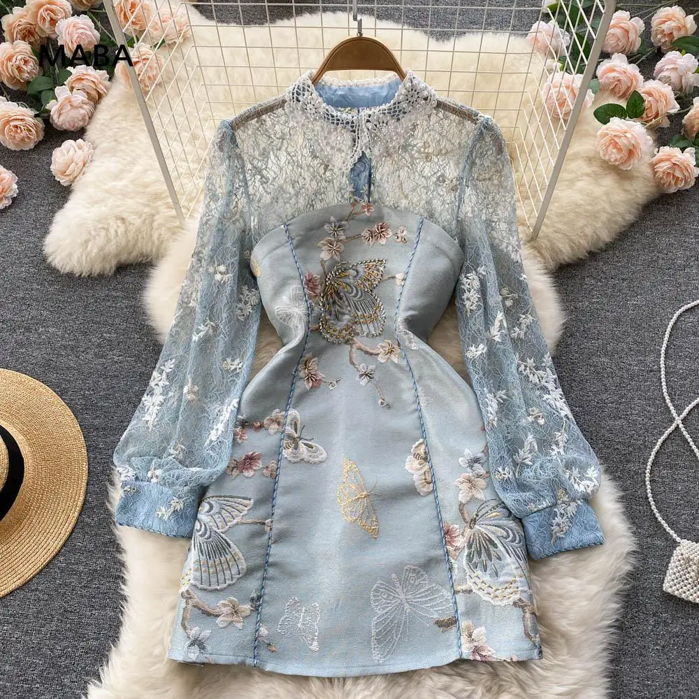 Runway Lace Patchwork Embroidery Bearing Dresses Spring Women Long Sleeve Slim Blue Elegant Formal Celebrity Short Dress Robe
Runway Lace Patchwork Embroidery Bearing Dresses Spring Women Long Sleeve Slim Blue Elegant Formal Celebrity Short Dress Robe