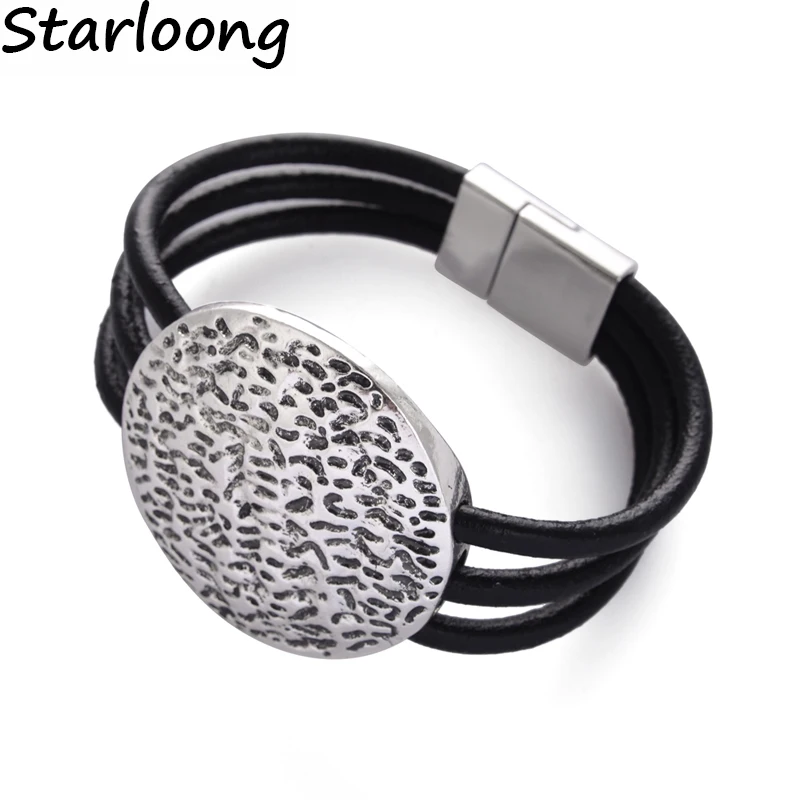 New fashion jewelry alloy round shape black multi-layer genuine leather cord magnetic clasp bracelets for women and men bangle
New fashion jewelry alloy round shape black multi-layer genuine leather cord magnetic clasp bracelets for women and men bangle