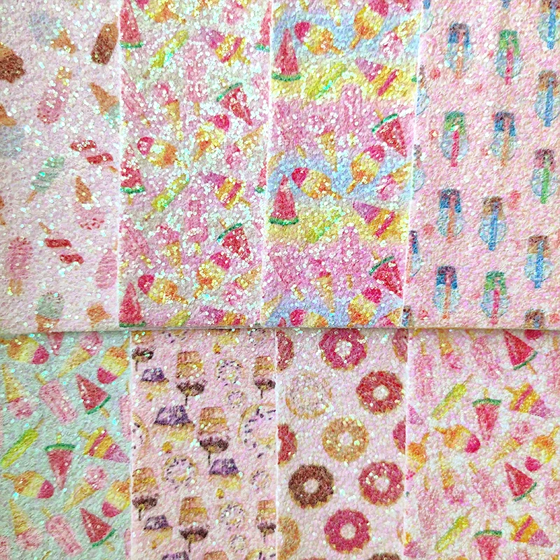 Ice Cream Colorful Printed Pink Shinny Chunky Glitter PU Leatherette Fabric Sheet for Making Shoe Bag Hair Bow Craft
Ice Cream Colorful Printed Pink Shinny Chunky Glitter PU Leatherette Fabric Sheet for Making Shoe Bag Hair Bow Craft
