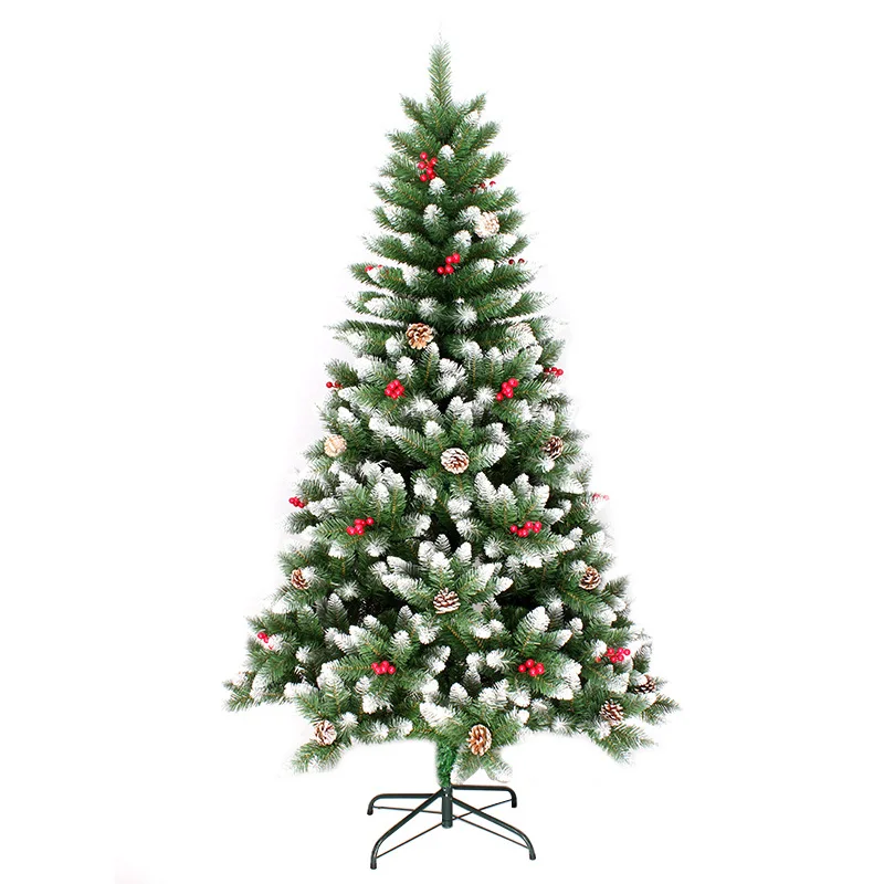 

4/5ft Artificial Christmas Pine Tree Holiday Decoration with Pinecone Snow Xmas Tree Use Metal Stand and Hinges Easy Assembly