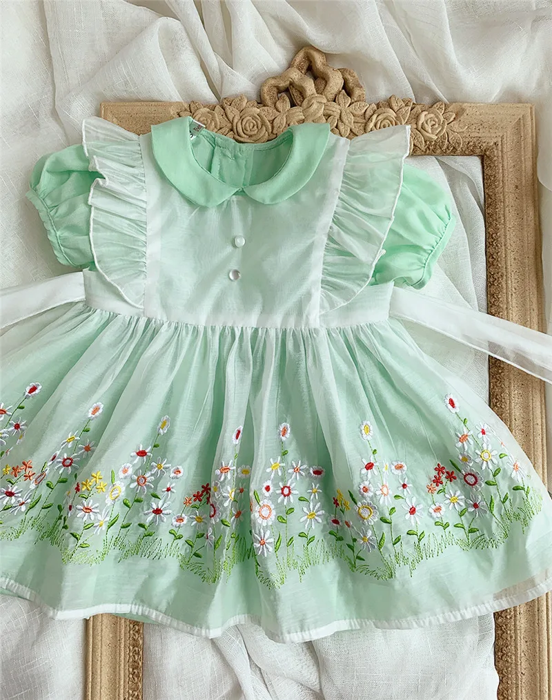 

3Pcs Baby Vintage Spanish Dresses 2021 Summer Girls Flower Embroidery Boutique Dress Infant Children Lolita GZB138