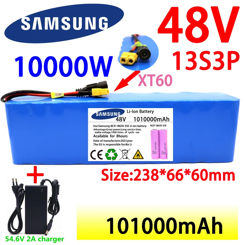 New 48V 100000mAh 1000w 13S3P XT60 48V Lithium ion Battery Pack 100Ah For 54.6v E-bike Electric bicycle Scooter with BMS+charger
New 48V 100000mAh 1000w 13S3P XT60 48V Lithium ion Battery Pack 100Ah For 54.6v E-bike Electric bicycle Scooter with BMS+charger