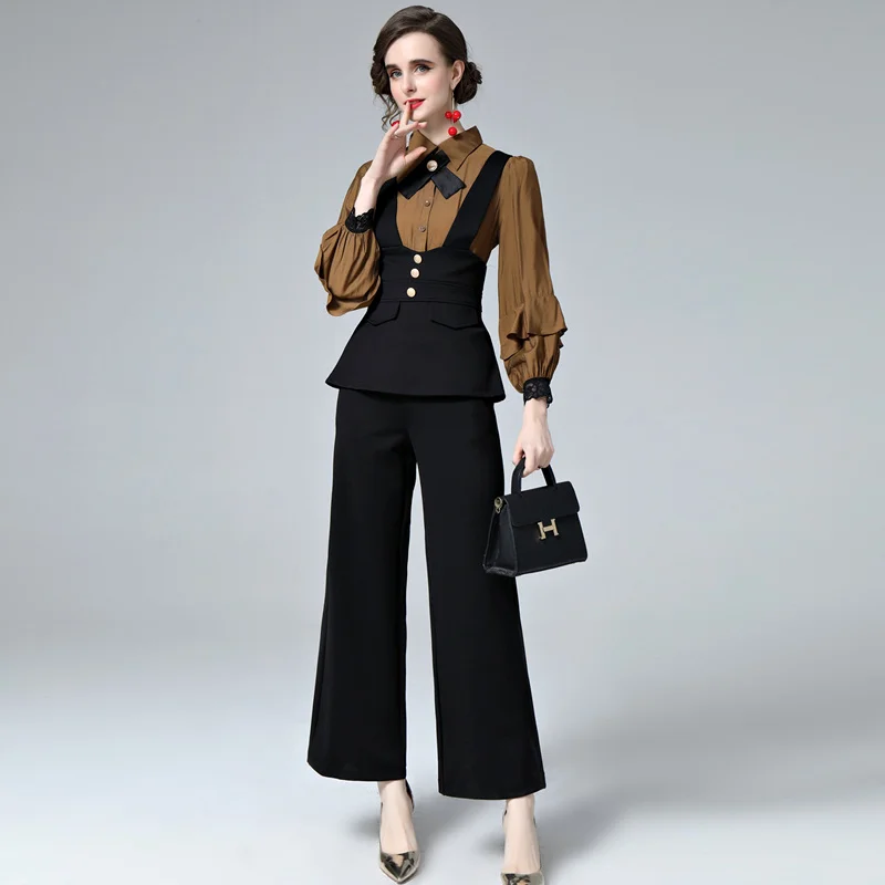 Fashion Autumn New Women‘s Sets Patchwork Shirt Tops Casual Black Trousers Vintage Workplace Party High Quality Fashion Suit
Fashion Autumn New Women‘s Sets Patchwork Shirt Tops Casual Black Trousers Vintage Workplace Party High Quality Fashion Suit