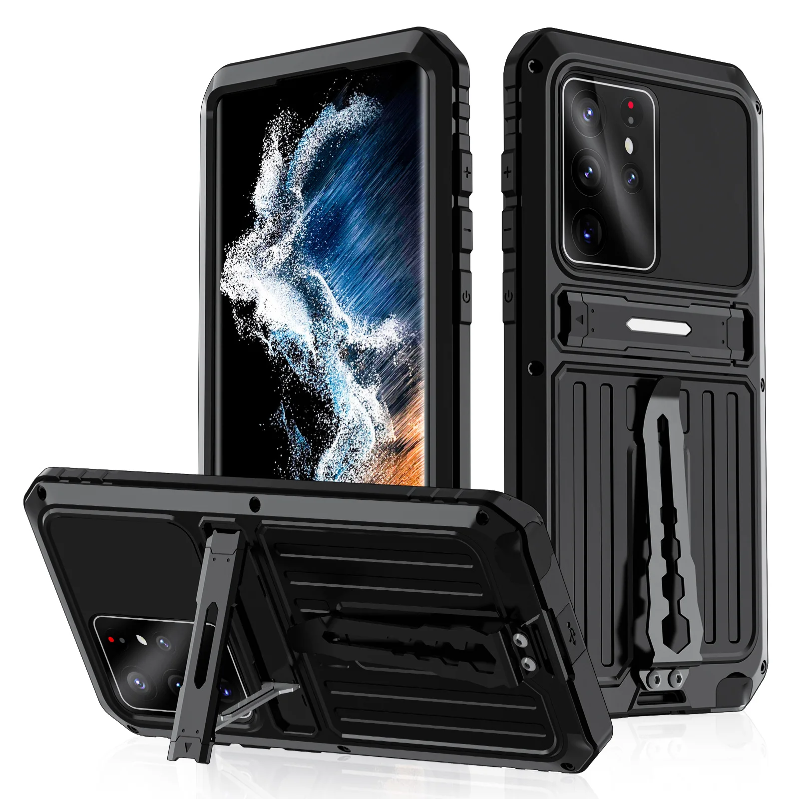 

Heavy Duty Protection Armor Metal Phone Case For Samsung S22 S21 Fe Plus With Kickstand Fully Wrapped Silicagel Shockproof Cover