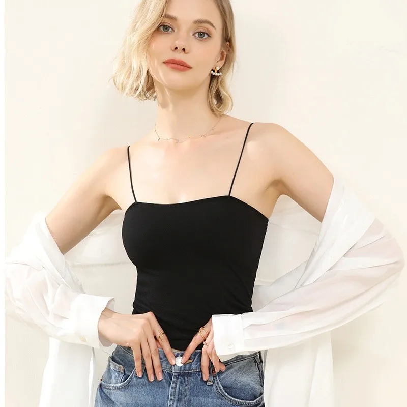 Four Seasons Models Fashion One-Line Collar with Bra Pads Camisole Undershirt Slim Type Solid Color Back Thin Straps Inner Tops
Four Seasons Models Fashion One-Line Collar with Bra Pads Camisole Undershirt Slim Type Solid Color Back Thin Straps Inner Tops