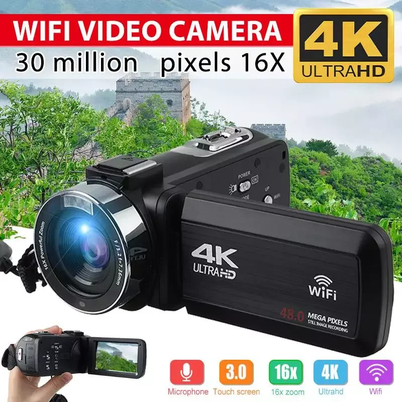 4K Video Camera Ultra HD 30MP WiFi DV Camcorder Digital Video Camera 270 Degree Rotation Touch Screen 16X Digital Zoom Camera
4K Video Camera Ultra HD 30MP WiFi DV Camcorder Digital Video Camera 270 Degree Rotation Touch Screen 16X Digital Zoom Camera