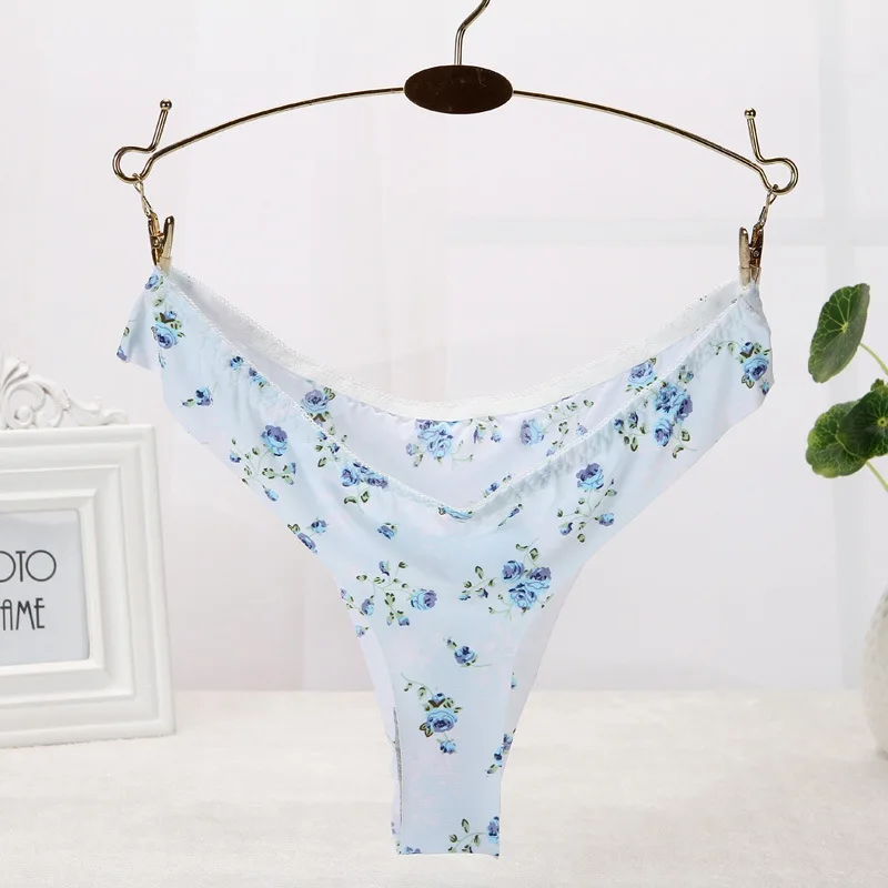 Ice Silk Seamless G-string Woman Sexy Underwear T-back Thongs Ladies Breathable Panties Elastic Printed Floral Underpants Female 
Ice Silk Seamless G-string Woman Sexy Underwear T-back Thongs Ladies Breathable Panties Elastic Printed Floral Underpants Female
