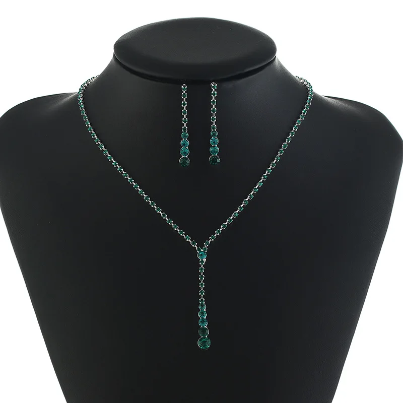 Fashion Chain Neck Chain Green Rhinestone Necklace Neckchain Collar Chain Earring Necklace Set Women's Jewelry Wholesale
Fashion Chain Neck Chain Green Rhinestone Necklace Neckchain Collar Chain Earring Necklace Set Women's Jewelry Wholesale
