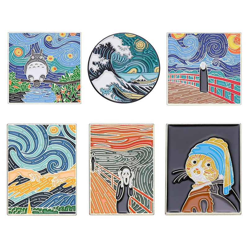 

Van Gogh Starry Sky Enamel Pin Anime Pins Badges on Backpack Cute Things Accessories for Jewelry Manga Gift Brooches Lapel Badge