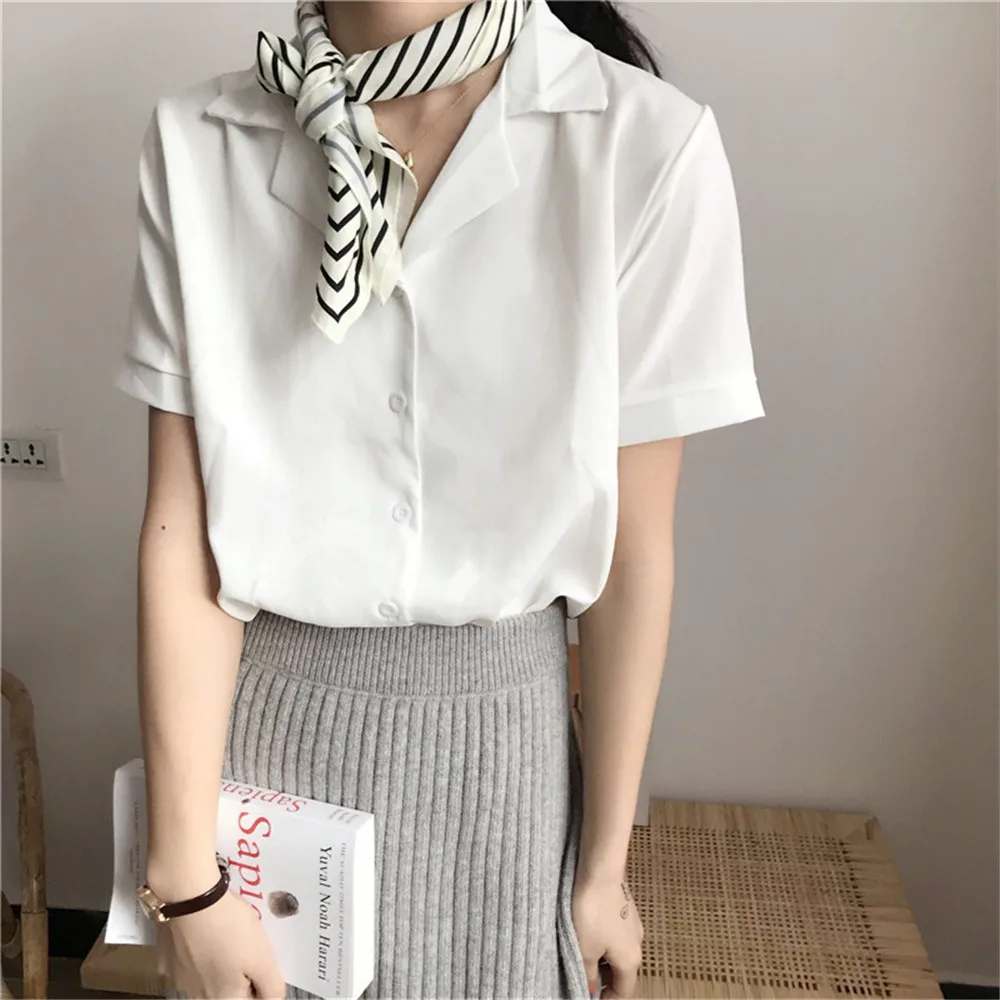 Women Fashion Leisure Blouse Solid Color Short Sleeve Single-breasted Lapel Slim Minimalism Elegant Chic Lady Blouse For Summer
Women Fashion Leisure Blouse Solid Color Short Sleeve Single-breasted Lapel Slim Minimalism Elegant Chic Lady Blouse For Summer
