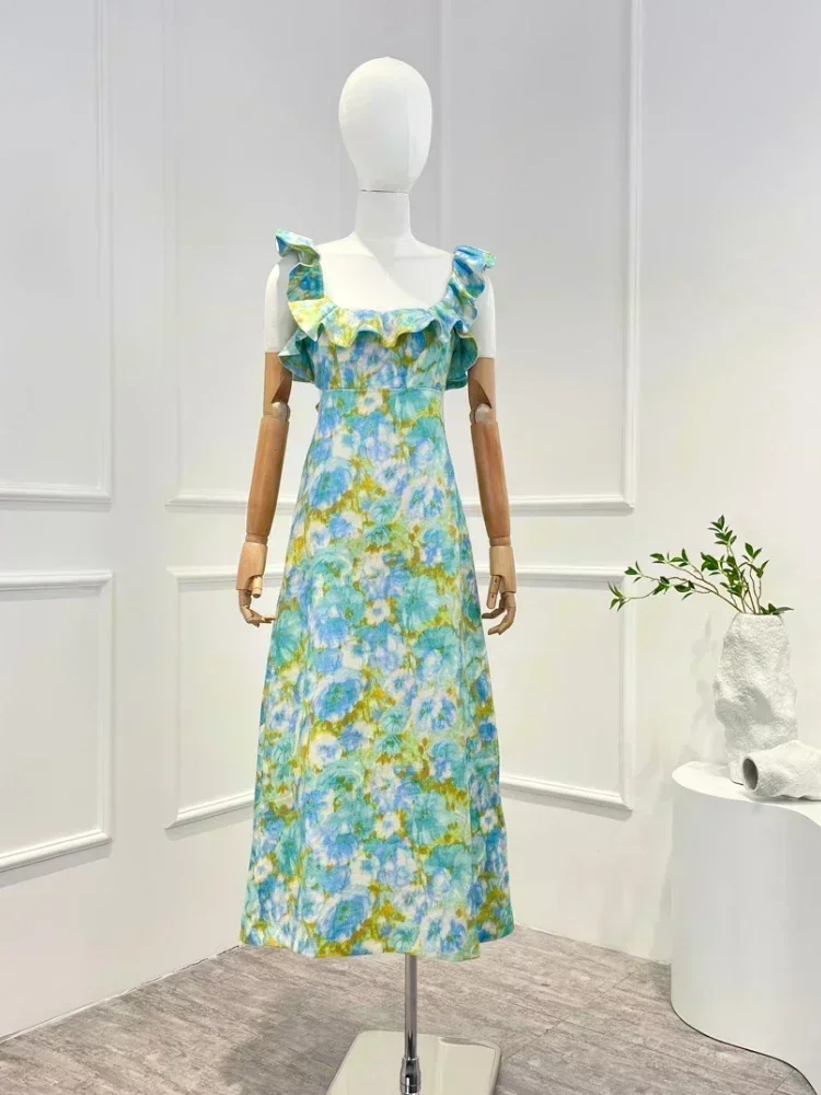 2023 Top Quality New Spring Summer Beach Style Backless Frill Ruffle Sky Blue Floral Printing Midi Dress for Women
2023 Top Quality New Spring Summer Beach Style Backless Frill Ruffle Sky Blue Floral Printing Midi Dress for Women
