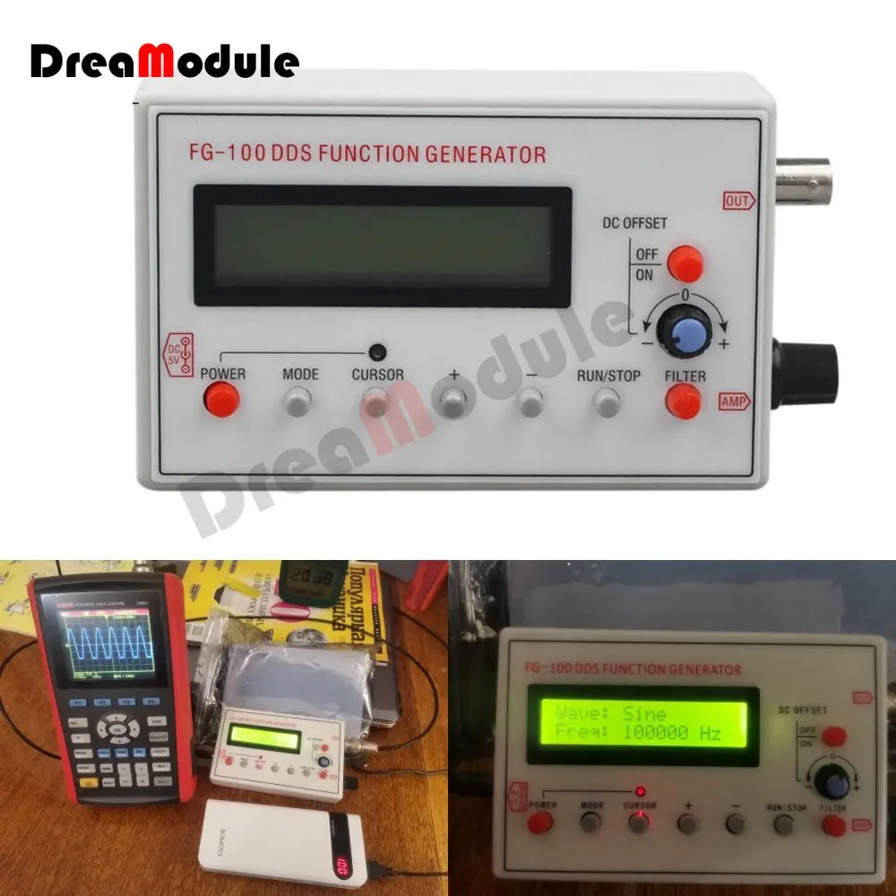 

FG-100 DDS Function Signal Generator Frequency Counter 1Hz - 500KHz Signal Source Module Sine Square Triangle Sawtooth Waveform