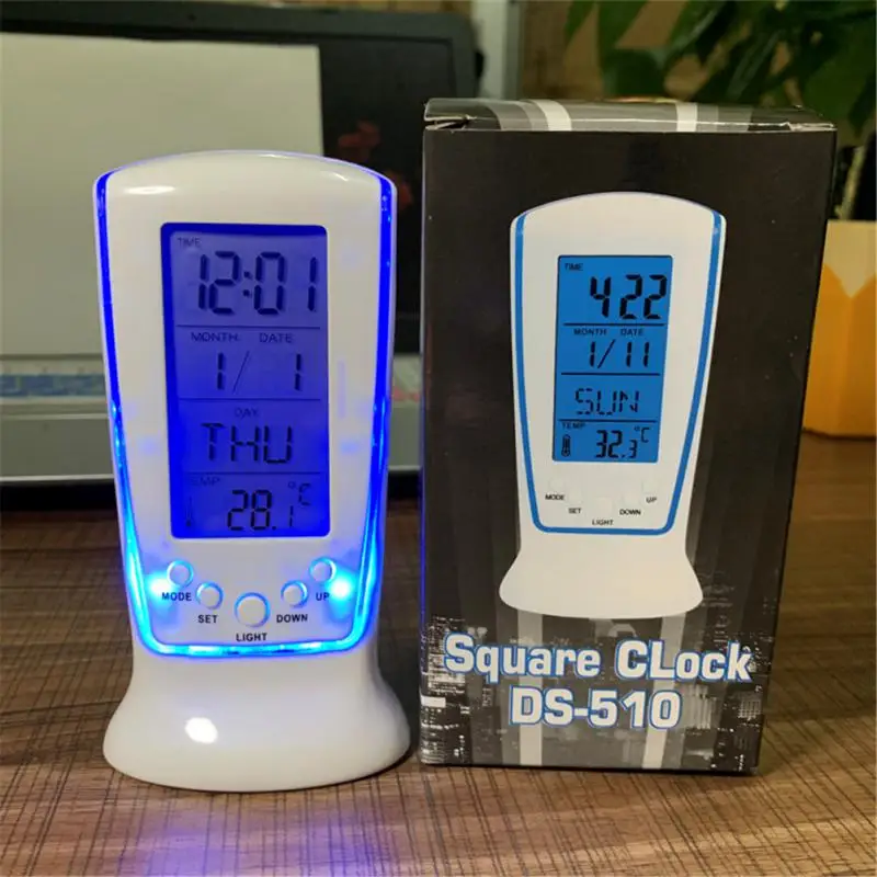Multifunction Blue Backlight Digital Clock Backlight Calendar Temperature Thermometer LCD Screen Display Music Chime Alarm Clock
Multifunction Blue Backlight Digital Clock Backlight Calendar Temperature Thermometer LCD Screen Display Music Chime Alarm Clock