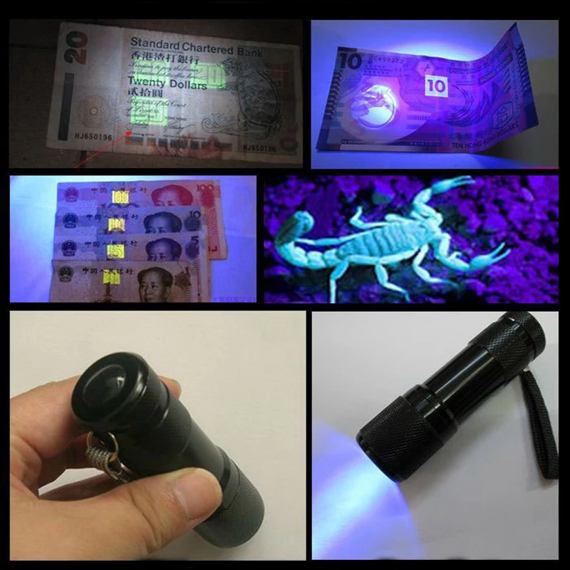 

9LED UV Flashlights Mini Ultraviolet Torch Zoomable Fluorescent Agent Detection Pet Urine Detector Violet Light