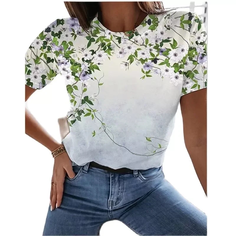 Summer T shirts Womens T shirts high street short sleeve tops with a fashion flower print Womens T shirts woman
Summer T shirts Womens T shirts high street short sleeve tops with a fashion flower print Womens T shirts woman