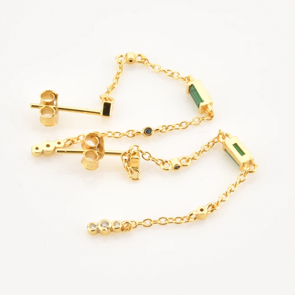 

Bohemian Piercing Green Zircon Long Chain Pendant Ear Studs for Women Earrings Fashion Jewelry Ins Same Earing Party Aretes Gift