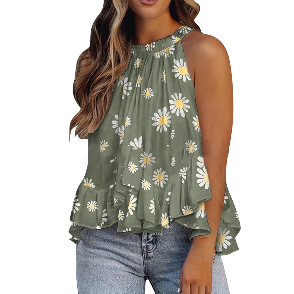 Fashion Top Women Halter Sleeveless Blouse Ladies Loose Summer Ruffled Solid Color Floral Polka Dot Blouses Clothing Blusas
Fashion Top Women Halter Sleeveless Blouse Ladies Loose Summer Ruffled Solid Color Floral Polka Dot Blouses Clothing Blusas