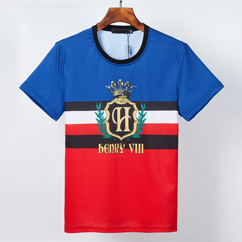Men's short sleeve stripe color matching crown digital printing youth fashion T-shirt round neck European and American Fashion T
Men's short sleeve stripe color matching crown digital printing youth fashion T-shirt round neck European and American Fashion T
