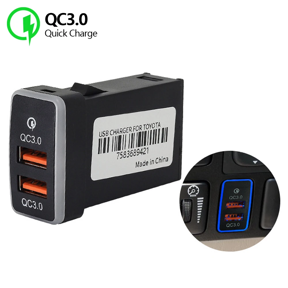 Автомобильное зарядное устройство QC3.0 с USB-портом для Toyota Camry Land Cruiser 200 RAV4 Corolla, адаптер для быстрой зарядки смартфона, светодиодные аксессуары
Автомобильное зарядное устройство QC3.0 с USB-портом для Toyota Camry Land Cruiser 200 RAV4 Corolla, адаптер для быстрой зарядки смартфона, светодиодные аксессуары