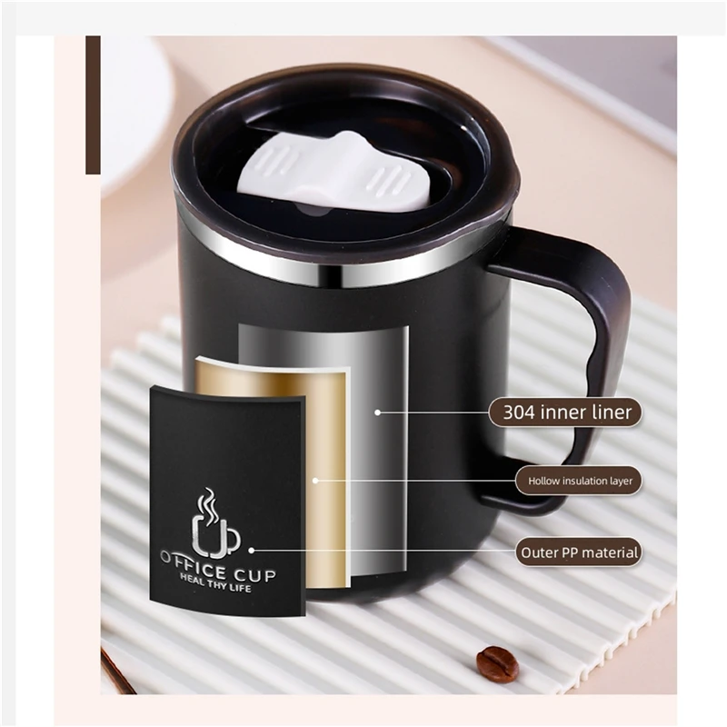 

Кофейная кружка из нержавеющей стали, кружка с крышкой, изолированная кофейная кружка, кружка для кофе с двойными стенками и ручкой, термостойкая посуда для напитков
