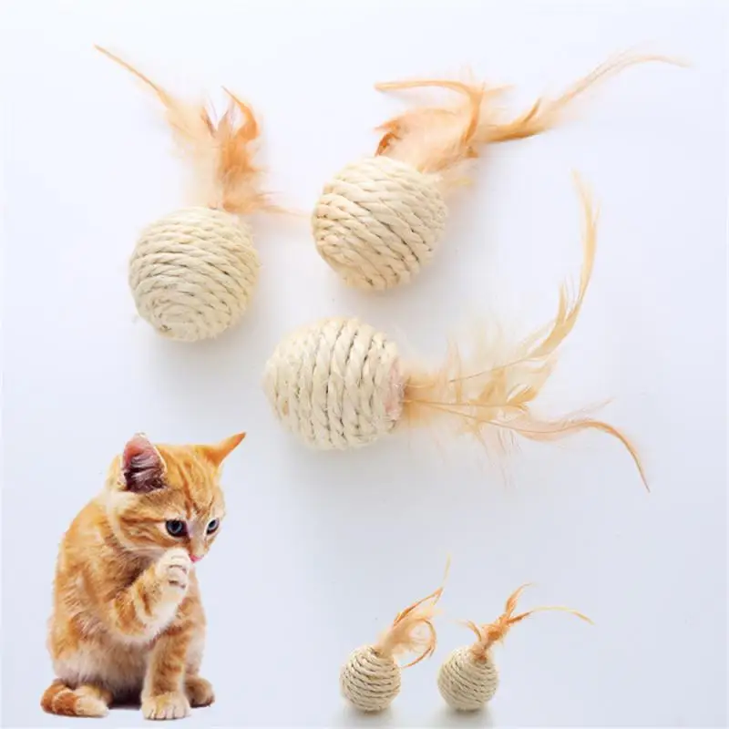

Cat Toy Pet Rattan Ball Cat Toy Funny Faux Feather Cat Bell Ball Kitten Playing Interactive Ball Toys For Cats