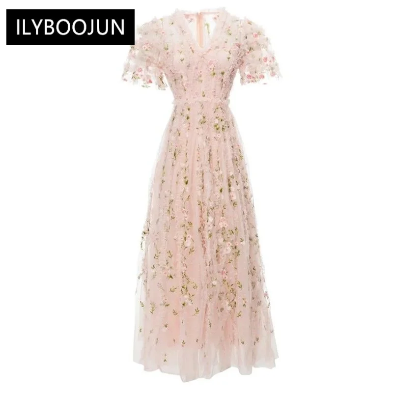 Dresses For Women 2023 Runway Luxury Brand Elegant Summer Pink Mesh Short Sleeve Flowers Embroidery Holiday Party Long Dress
Dresses For Women 2023 Runway Luxury Brand Elegant Summer Pink Mesh Short Sleeve Flowers Embroidery Holiday Party Long Dress