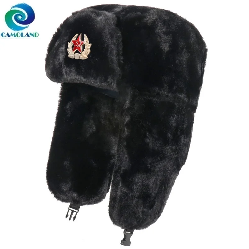 Women Winter Hats Warm Faux Fur Bomber Hat For Men Soviet Ar Military Badge Caps Male Thermal Earflap Cap Russia Hat
Women Winter Hats Warm Faux Fur Bomber Hat For Men Soviet Ar Military Badge Caps Male Thermal Earflap Cap Russia Hat