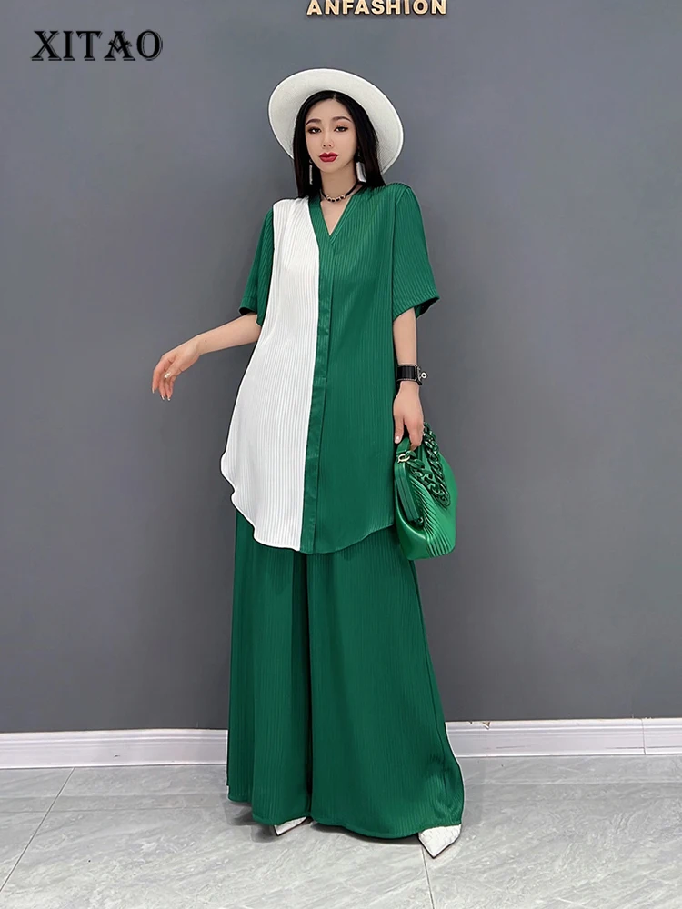 XITAO Temperament Pants Sets Contrast Color Splicing V-neck Bandage Top Temperament Side Leg Pants Two Pieces Sets WMD6356
XITAO Temperament Pants Sets Contrast Color Splicing V-neck Bandage Top Temperament Side Leg Pants Two Pieces Sets WMD6356