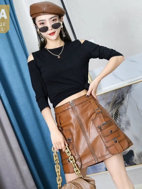 Women Vintage Skirts Genuine Leather Safari Style High Waist A Line Cargo Skirts Design Pocket Streetwear Ladies Sheepskin Skirt
Women Vintage Skirts Genuine Leather Safari Style High Waist A Line Cargo Skirts Design Pocket Streetwear Ladies Sheepskin Skirt