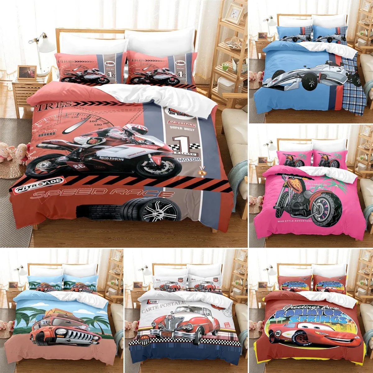 Motorcycle Duvet Cover Set Racing Car Speed Theme Comforter Cover King Queen Full Size Bedding Set with Pillowcase for Kids Boys 
Motorcycle Duvet Cover Set Racing Car Speed Theme Comforter Cover King Queen Full Size Bedding Set with Pillowcase for Kids Boys