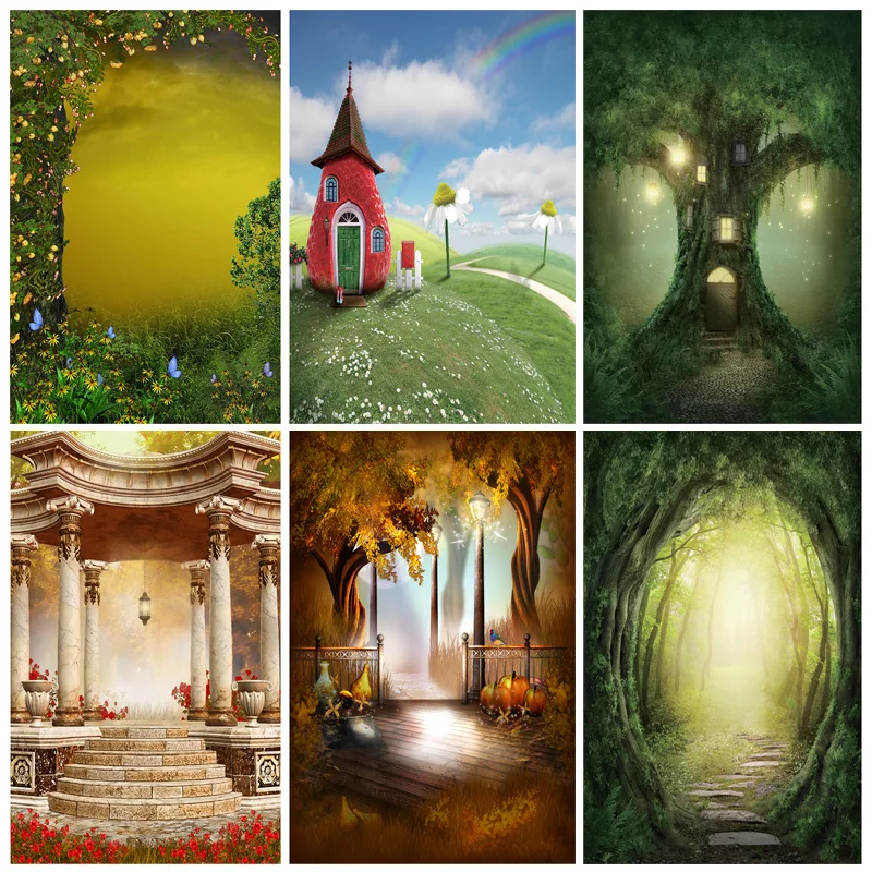 

Photorealistic Fabric Dream Forest Castle Fairy Tale Children Photography Backdrops Cartoons Photo Background Studio PropMXF-02